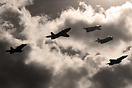 Unique historical SAAB jet formation: (from left) 39 Gripen, 32 Lansen...