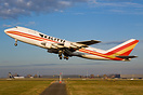 A Kalitta Boeing 747 rotating at Liege airport