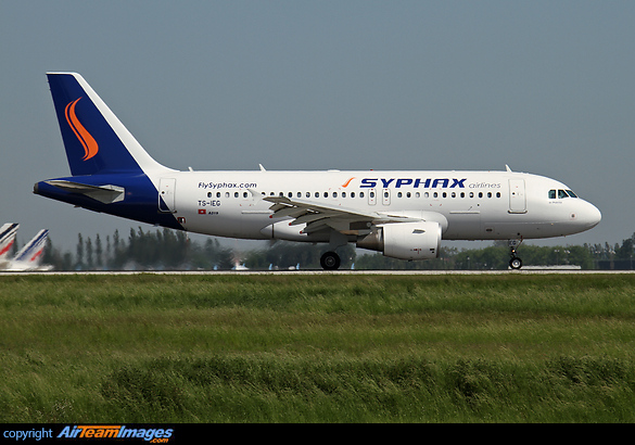 Airbus A319 TS-IEG of the new Syphax Airlines an airline based in Sfax, Tunisia. Former D-AHIO from HHI/ Air Berlin was painted in Montpellier for Syphax Airlines. Airbus A319-112