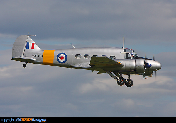 Avro Anson WD413 seen here arriving at Waddington Airshow to take part in the static display 2012. Avro 652A Anson T21
