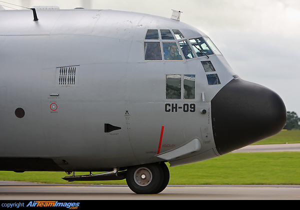 CH-09 Hercules transport plane seen here taxi to the static park area of Waddington Airshow 2012 Lockheed C-130H Hercules