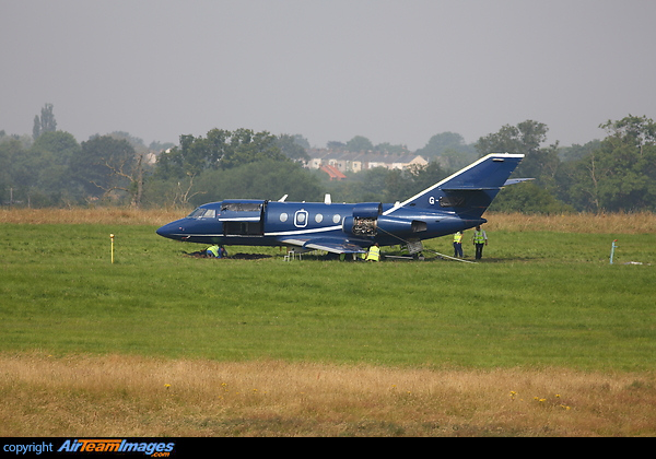 Cobham Dassault Falcon 20 G-FRAI seen here in a field at Durham Tees Valley Airport after a bird strike was reported on departure, resulting in an aborted take-off and the aircraft overran the end of the runway.
Note the name "Cobham" and aircraft registration G-FRAI have both been covered. Dassault Falcon 20DC