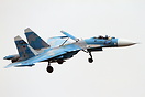 A special painted Su-27 in the Russian Knights team.