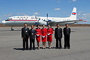 The crew of the Ilyushin IL-18 after a flight from Pyongyang to Samjiy...
