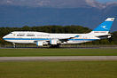 A Kuwait Airways Boeing 747-400 departing from Geneva airport