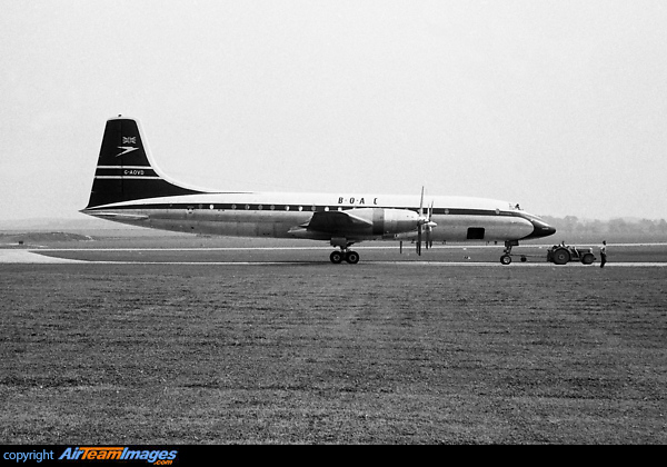 Bristol Britannia 312 G-AOVD operated by BOAC crashed near Christchurch, Dorset, UK on Christmas Eve 1958, killing 2 of the 5 crew and all 7 passengers. Bristol 175 Britannia 312