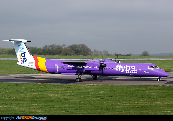 Fresh out of the paint shop at East Midlands Airport is Dash-8 G-JECY in Flybe's striking new livery. Bombardier Dash 8-402Q