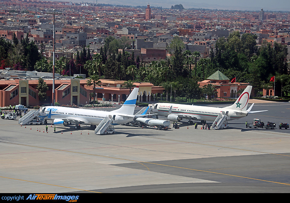 Enter Air and Royal Air Maroc B737's parked at the terminal in Marrakesh. Boeing 737-8Q8
