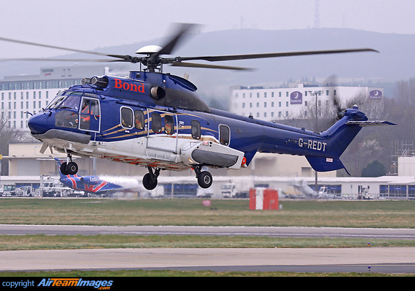 Arriving at its Aberdeen base after a flight from a North Sea oil platform. EC-225LP Super Puma Mk2+
