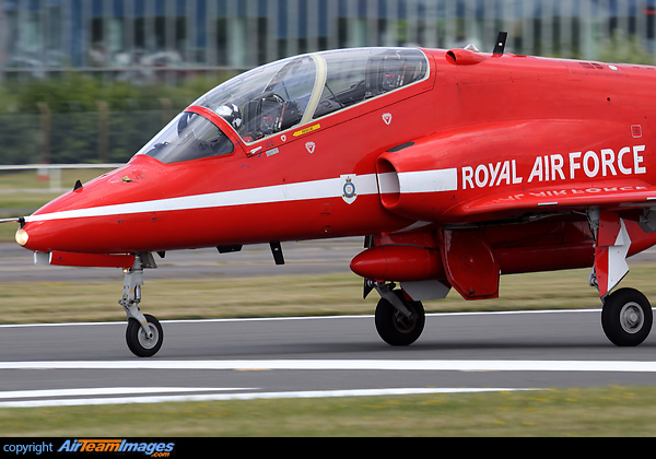 Red Arrows Hawk XX278 performs an emergency landing following a bird strike during its validation display at the Farnborough International Airshow. Note the damage to the nose. Red Arrows Bird Strike