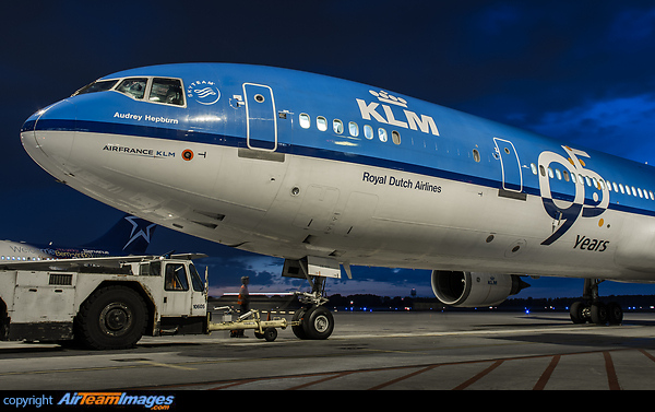 Audrey Hepburn wearing the special "95 years" sticker commemorating the anniversary of the airline. McDonnell Douglas MD-11