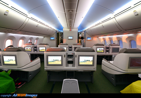 Ethiopian Airlines "Cloud 9" business class cabin. Boeing 787-8 Dreamliner