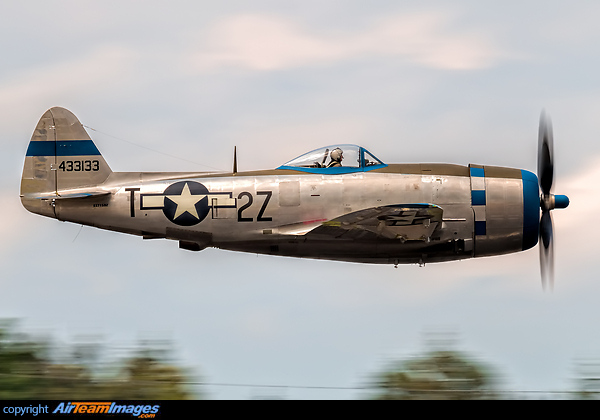 This aircraft was manufactured too late to see action in WWII but is painted as 'Tallahassie Lassie', a P-47 flown by Seattle-born Colonel Ralph C. Jenkins who led the 510th FS through Europe after D-Day. She now belongs to the Flying Heritage Collection at Paine Field. Here seen completing a low pass along runway 34L during the Paine Field Aviation Day Airshow. Republic P-47D Thunderbolt