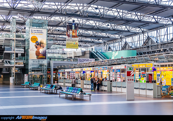 Departure level with several last-minute kiosks. Dresden Airport