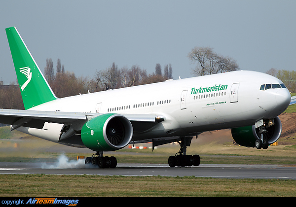 Turkmenistan Airlines are increasingly using their Boeing 777s on the Birmingham service Boeing 777-22K/LR