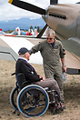 Sir Tim Wallis compares notes with John Lamont test pilot of NH799. Si...