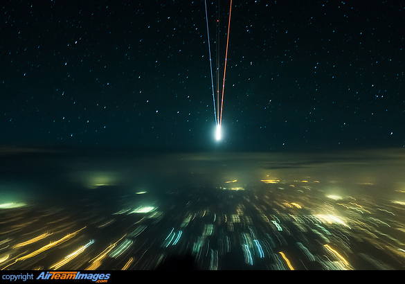 Passing traffic during night on an airway over India. Night Flight Skyscape
