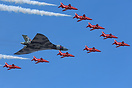 The Avro Vulcan in its final display season, in formation with the Red...