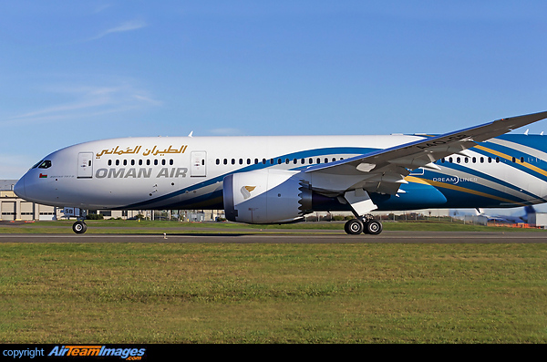 Oman Air's first 787-8 dreamliner starting to roll on runway 34L Boeing 787-8 Dreamliner