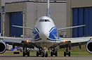 Head on close up shot of the 747-8 freighter on her delivery flight to...