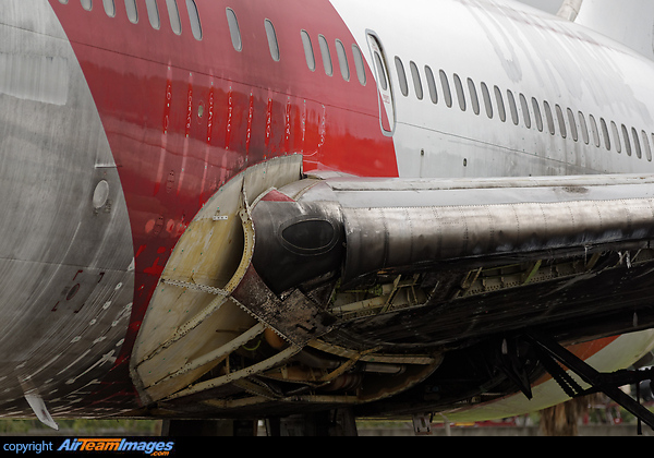 Close-up of the damage that was induced by an engine fire that occurred with DYA #405 on October 2015. Boeing 767-269/ER