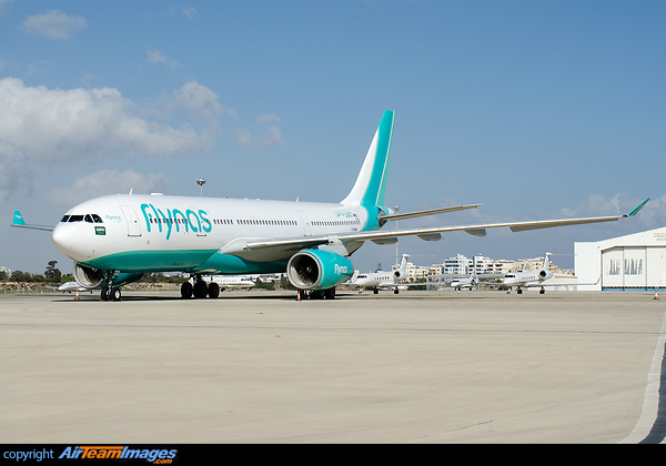 on delivery flight to Eaglexpress Air Charter in full Flynas colours for Hajj operations. Former Monarch aircaft still with G-registration Airbus A330-243