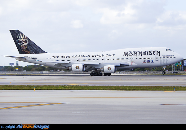 IRON MAIDEN, whose new studio album The Book of Souls, their first for 5 years, was released worldwide on Sept 4, 2015 are taking touring to a new level using a Boeing 747-400 Jumbo Jet (aka Queen of the Skies) for their World Tour starting in Ft.Lauderdale,Florida, USA. Vocalist Bruce Dickinson got his licence to fly the massive four engine jet, which is almost twice the size and over three times the weight of the Boeing 757 used on previous tours in 2008/9/11" Boeing 747-428