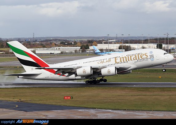 Emirates' inaugural A380 on the lunchtime arrival at Birmingham from Dubai now operated with A380 in replace of the 777-300ER Airbus A380-861
