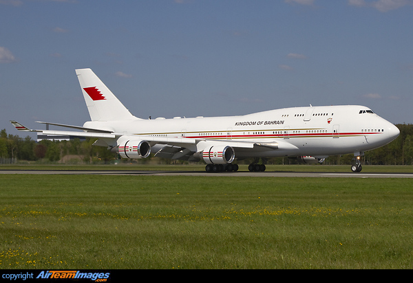 New to the Bahrain Royal Flight replacing the Boeing 747SP that carried the same registration Boeing 747-4F6