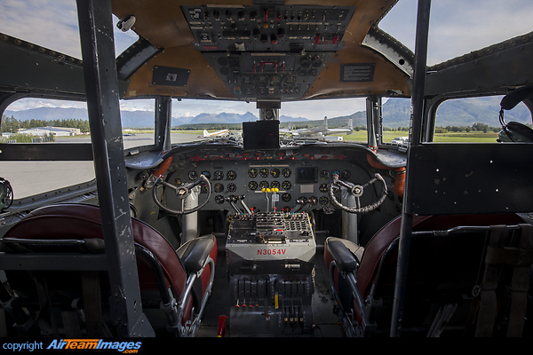 Flight deck of an Alaskan Air Fuel DC-4 parked at Palmer Alaska. Douglas C-54D Skymaster