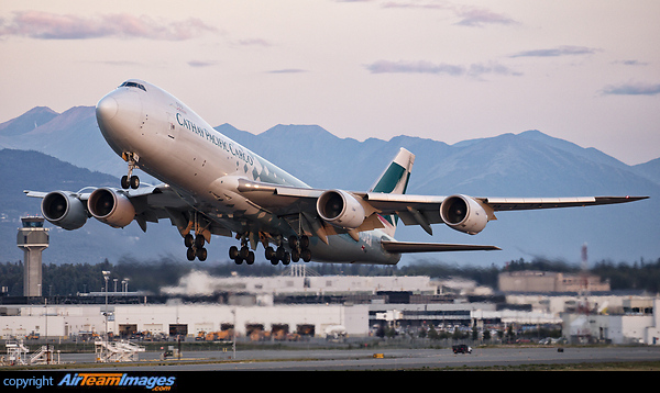 Dusk departure to Miami for Cathay Cargo's 748F Hong Kong Trader as she departs in the 2300 Local time Sun at Anchorage. Boeing 747-867F/SCD