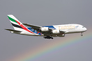Stormy day for first time with LA Dodgers scheme arriving as EK412 fro...