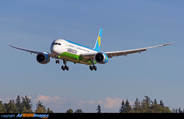 Uzbekistan Airways first Boeing 787-8 Dreamliner on a final approach before delivery flight Boeing 787-8 Dreamliner