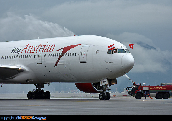 Austrian Airlines inaugural flight to Hong Kong on 6th Sep 2016 Boeing 777-2B8/ER