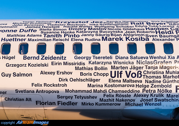 The names of hundred of fans were put on this Boeing 737 in special "Fanhansa" colours to celebrate the EURO 2016 football championship. Lufthansa is the official carrier of the German national team. Boeing 737-330