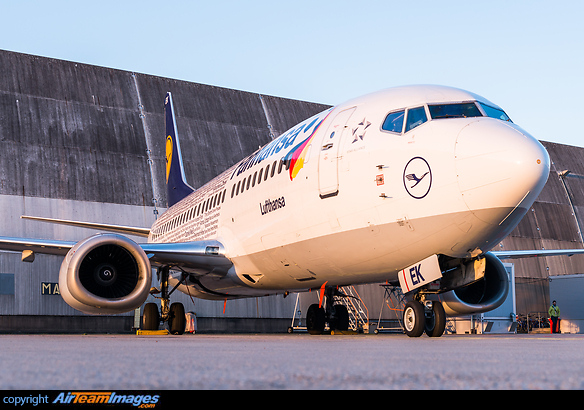 The names of hundred of fans were put on this Boeing 737 in special "Fanhansa" colours to celebrate the EURO 2016 football championship. Lufthansa is the official carrier of the German national team. In storage after the final Boeing 737 flight with Lufthansa took place the same day. Boeing 737-330