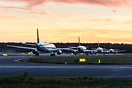 Several Lufthansa narrow body Airbus aircraft are waiting for departur...