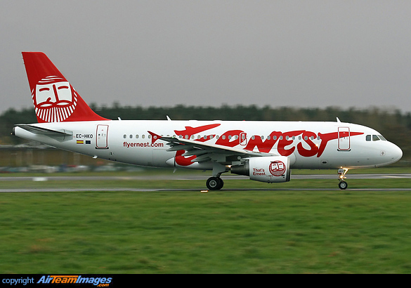 New Italian operator Ernest will shortly take delivery of a first aircraft, former Iberia A319-111, EC-HKO, which has been painted at Shannon. Seen about to depart to Madrid prior delivery to Ernest.
Due to become EI-FVG with Ernest. Airbus A319-111