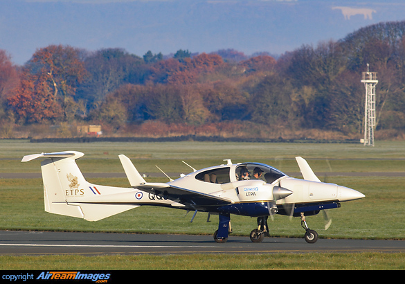 Newly registered Diamondstar 42 for Quintiq QQ103 is to be used for testing latest surveillance technology and pilot training
seen here at RAF Linton on Ouse Diamond DA-42MPP Twin Star
