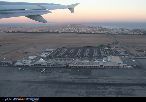 View on Apron 1 and the old terminal 1. Hurghada Airport