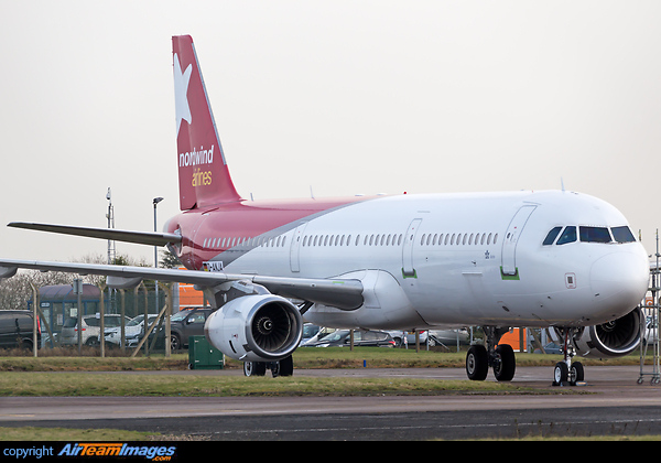 Ex-Nordwinds Airlines Airbus A321 awaiting to enter the Airbourne Colours paint shop at East Midlands. Airbus A321-231