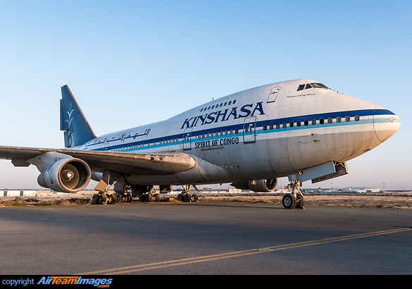 Stored for years at SHJ, according to online sources it also had registration J2-SHF with Daallo Airlines. However, as it is still kept in the original colours, the original Kinshasa Airways registration is being used. Currently, there is no reg visible as it has been taped. Boeing 747SP-09