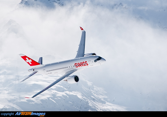 Swiss CS100 over St. Moritz during the Ski World Championships Bombardier CS100