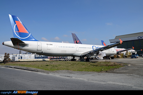 Parked outside the Onur Air maintenance area Airbus A321-231