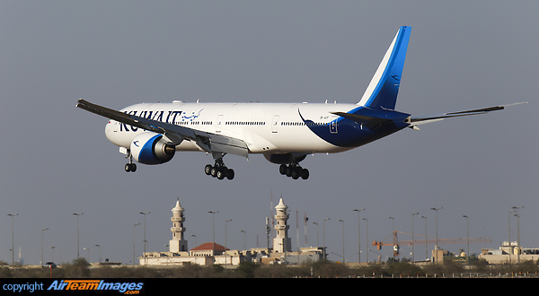 Kuwait Airways brand new Boeing 777 flares above a local mosque as it completes a 14-hour delivery flight from Everett. With six more 777 to go and 25 more Airbus on order, Kuwait Airways is on schedule to becoming an airline with world's youngest commercial fleet by 2021 Boeing 777-369/ER
