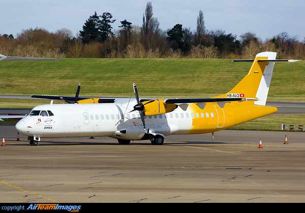 Ex- G-BWDB of Aurigny Air Services now serving as a cargo aircraft for Zimex Aviation in basic Aurigny colours ATR 72-202(F)
