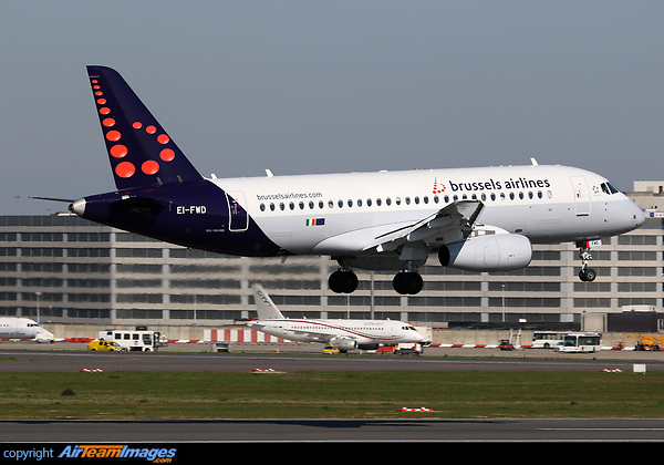 Operated by cityjet with company EI-FWB as backdrop Sukhoi SuperJet 100-95B