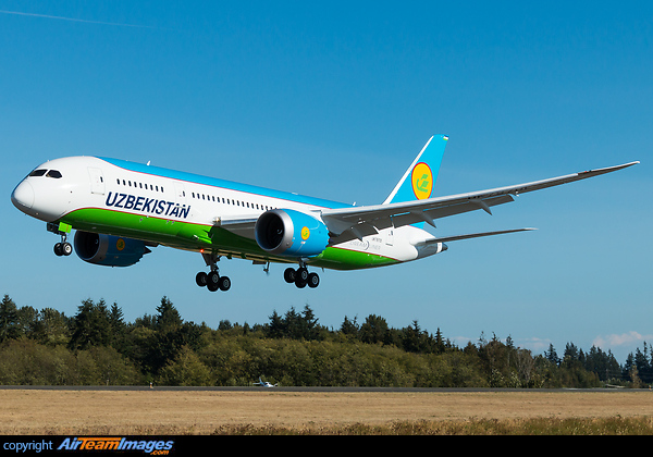 Uzbekistan's first 787 returning from a test flight with the RAT deployed. Boeing 787-8 Dreamliner