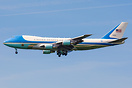 Air Force 1 with US President Donald Trump onboard approaching Brussel...