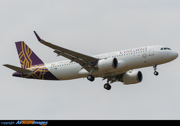 First A320neo for Vistara. The new livery features Vistara and A320neo branding on the belly of the aircraft and a banner along the upper fuselage. Airbus A320-251N